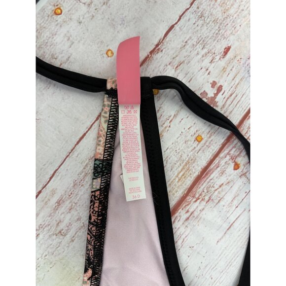 Victorias Secret Black & Pink Paisley Print Swim Top With Tassel Tie Back  Size - Picture 6 of 6